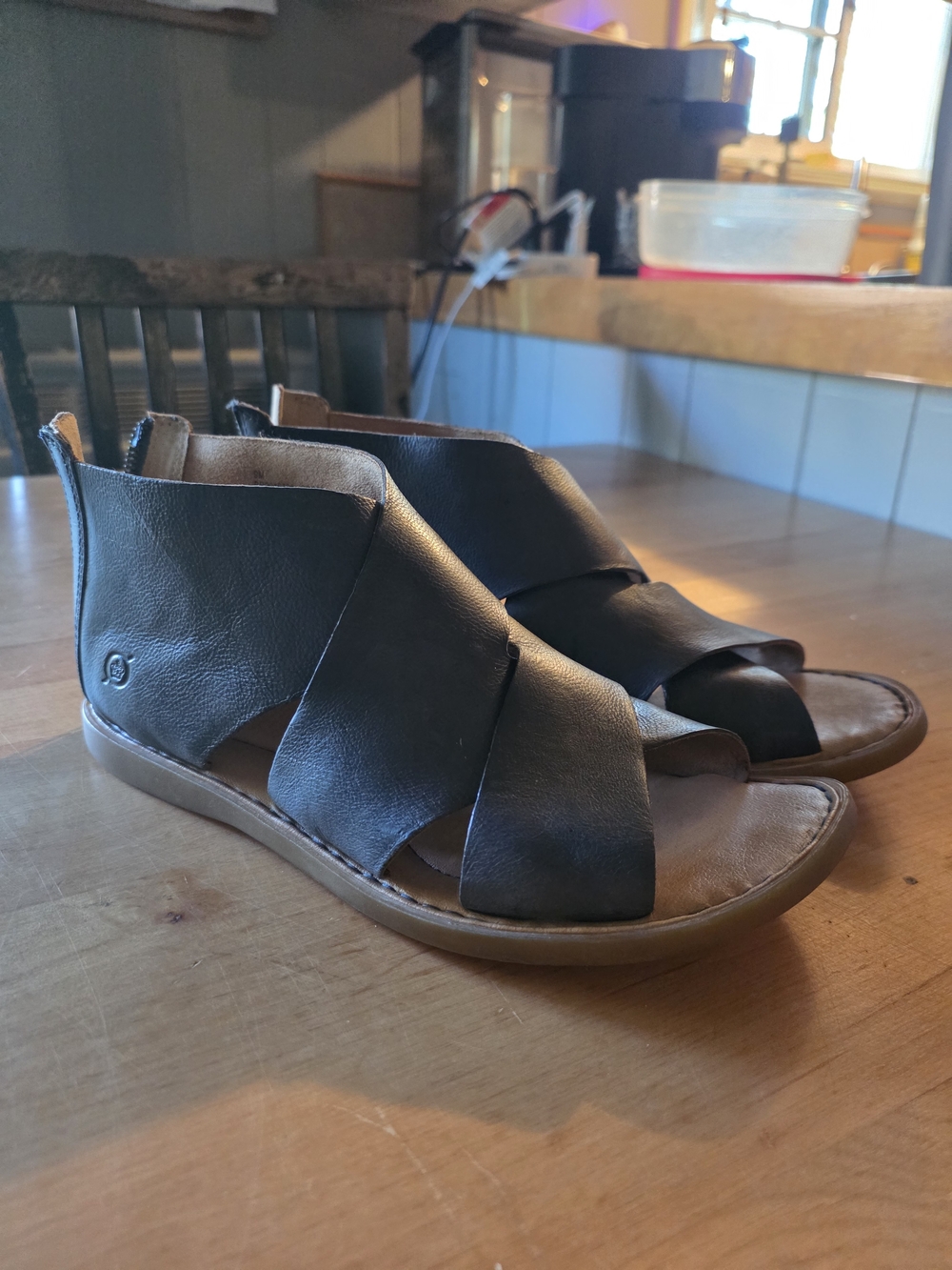 Born Navy Blue Leather Crisscross Sandal